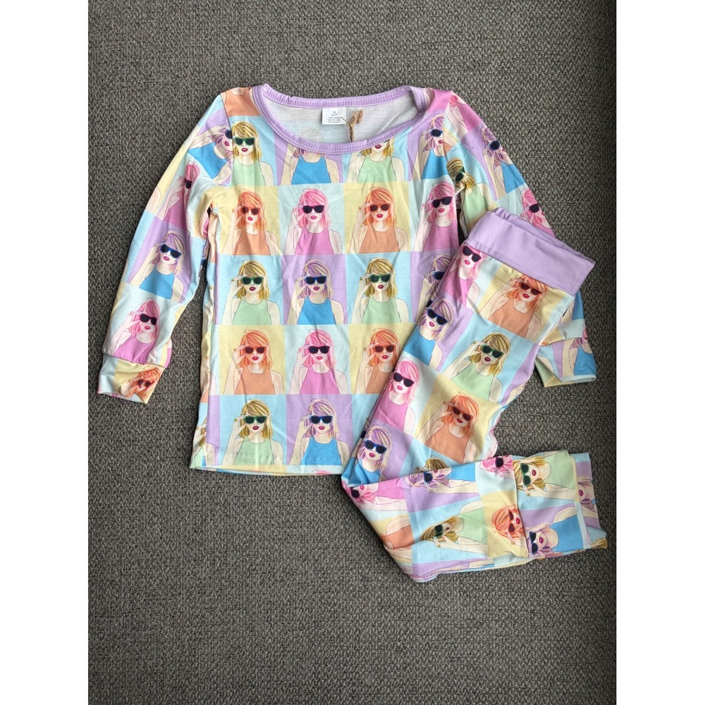 Kids Pop Art T.S. Eras Inspired Bamboo Cotton Pajama Set Multicolor 3T NEW